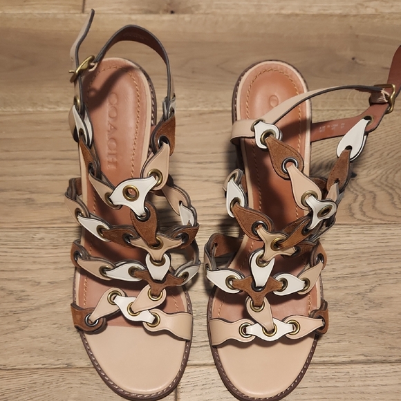 Coach Women's Tan and Cream Strappy Sandals - Picture 1 of 2